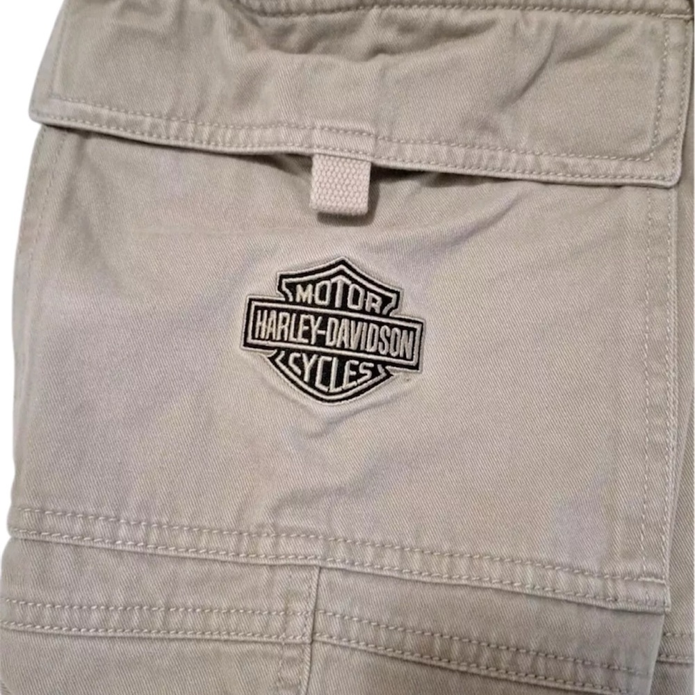 VintageHarley Davidson Cargo Pants Men Size 38X36 Khaki Beige Cotton Relaxed Fit